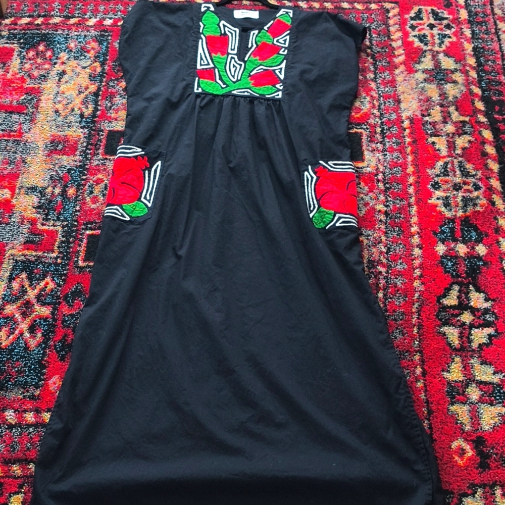 Vintage Black and Red Embroidered Dress